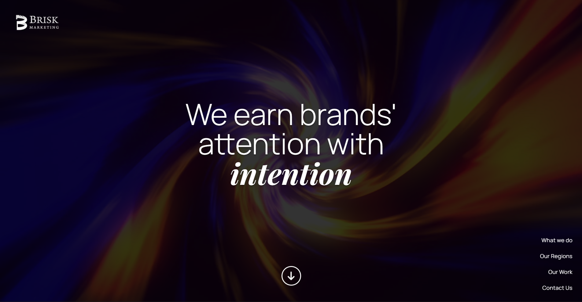 Brisk Marketing website homepage with a dramatic brand statement.