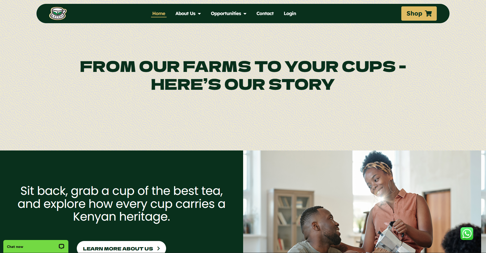 Ketepa website screen showing a heritage story section and product-led layout.
